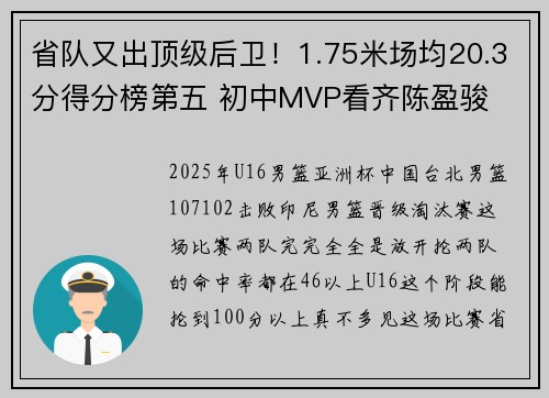 省队又出顶级后卫!1.75米场均20.3分得分榜第五 初中MVP看齐陈盈骏 省队又出顶级后卫!1.75米场均20.3分得分榜第五 初中MVP看齐陈盈骏